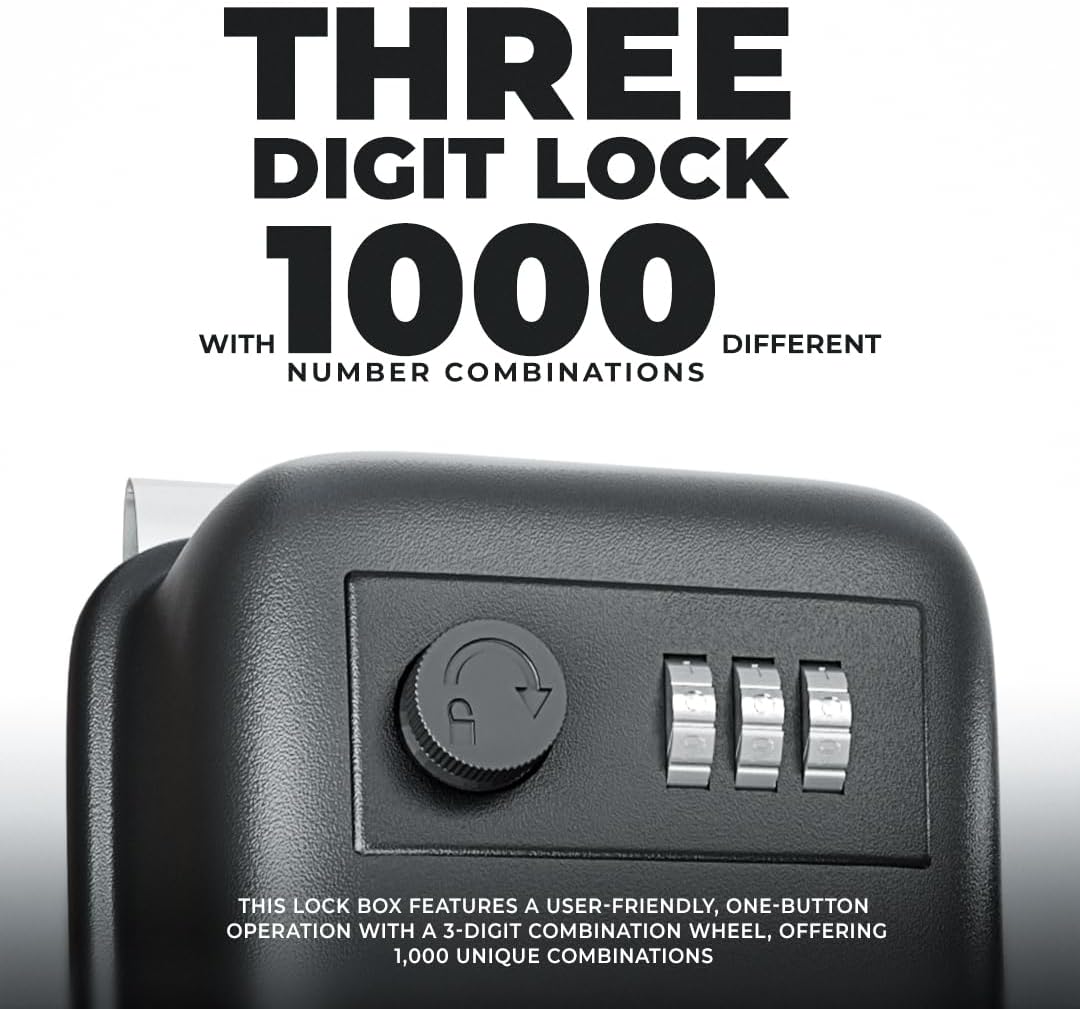 Key Holder Lock Box Large Capacity, 3 Digit Combination for House, Car, Real Estate, Auto Mechanic, Heavy Duty, Weatherproof, Car Window Mount, Outdoor Key Safe for Turo, Ride Share