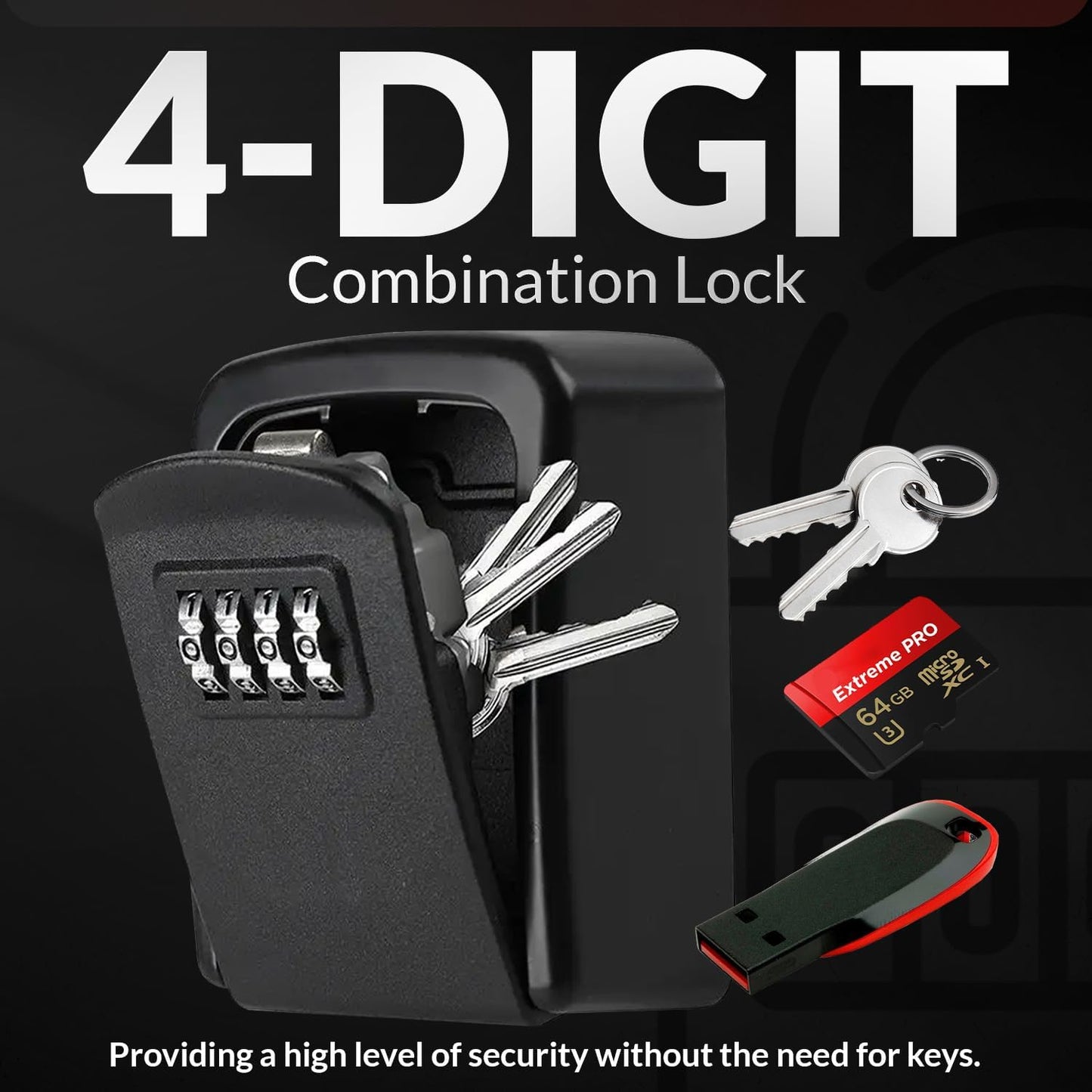 Wall Mount Key Storage Box, 4-Digit Combination Lock, Durable Metal Safe for Home, Office, Airbnb, Versatile Use for Keys and Valuables, Easy Installation, Gray